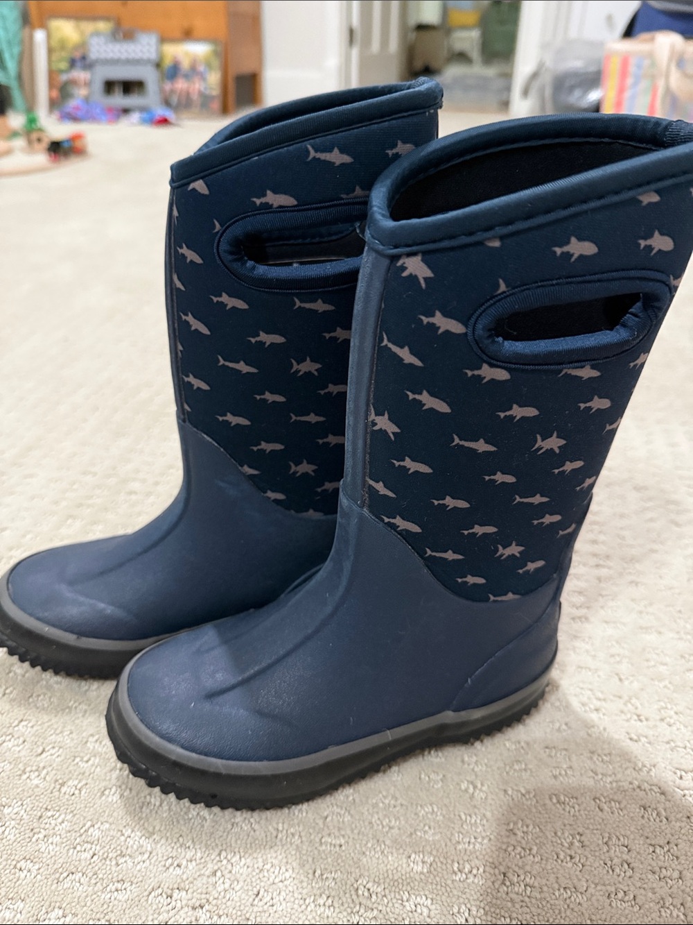 Lone Cone Kids Navy Shark-Print Insulated Rain & Snow Boots